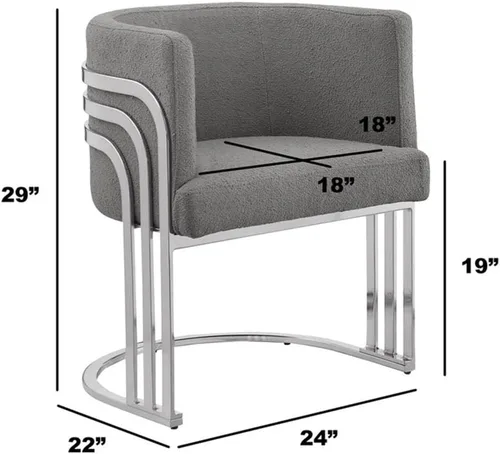 Vista 3 de Best Quality Furniture Silla auxiliar moderna de tela de peluche con patas cromadas, color negro, elegante diseño de barril con marco plateado