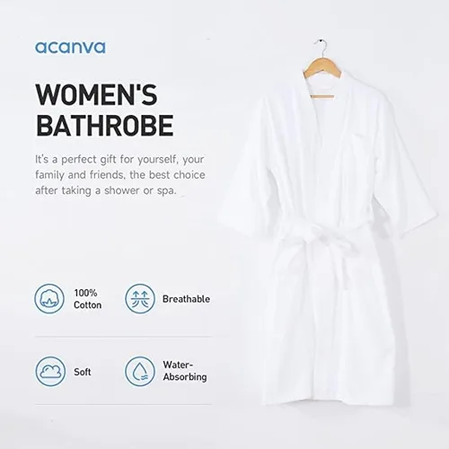 Vista 6 de Acanva Women's & Men's Terry Robe Plush Cotton Spa Kimono Bathrobe