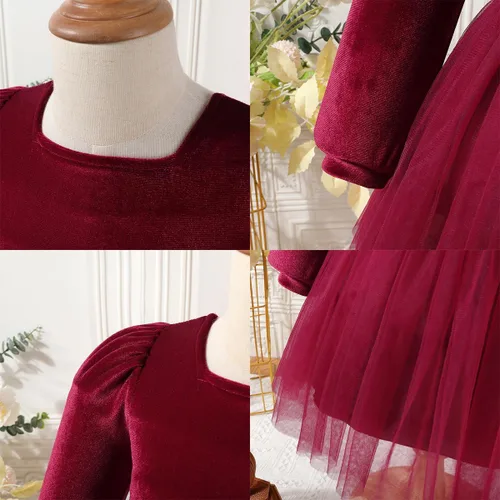 Vista 4 de Vestido vintage de terciopelo con volantes para niña pequeña, vestido vintage para niñas, Halloween, Navidad, vestido de otoño