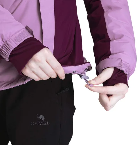 Vista 3 de CAMEL CROWN - Chamarra de esquí para mujer, impermeable, con capucha desmontable, rompevientos, forro polar, parka para lluvia
