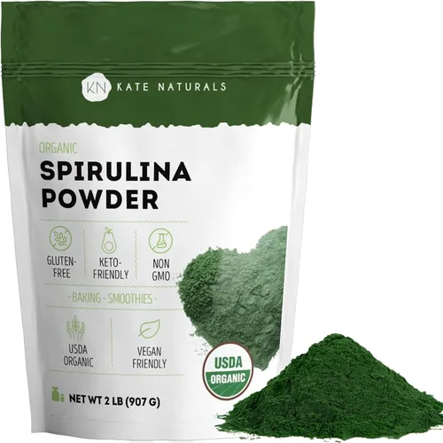 Vista 8 de Kate Naturals Polvo de espirulina orgánica para apoyo inmunológico y antioxidantes. Suplemento superalimento denso en nutrientes