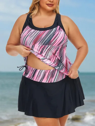 Vista 7 de Summer Mae Traje de baño tankini atlético de dos piezas para mujer, talla grande, con falda
