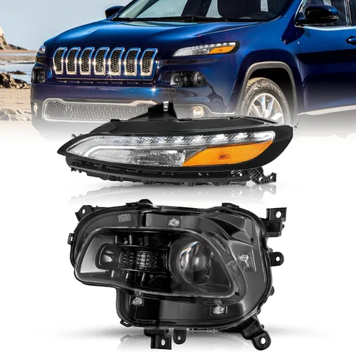 Vista 29 de JSBOYAT Compatible con Jeep Cherokee 2014-2018 Led DRL luz de estacionamiento y luces antiniebla, señal de giro estilo OE LED DRL cromada, luz