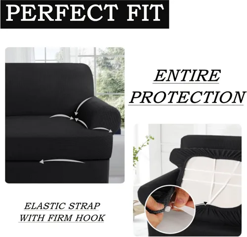 Vista 5 de Fundas para sofá de 3 piezas con cojines en forma de T, funda gruesa para sofá, protector de muebles, fundas elásticas para sofá con cojines