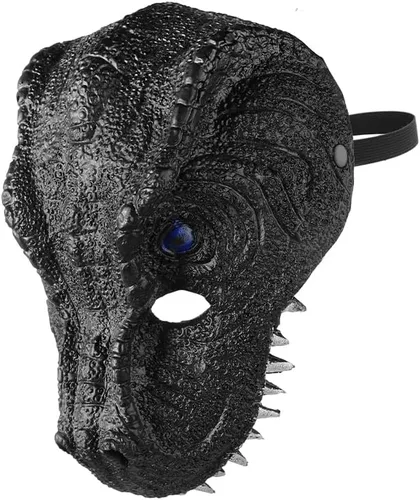 Vista 2 de haozaikeji Máscara realista de dinosaurio para Halloween, máscara de disfraz de T-Rex, transpirable, 3D, cubierta de cara de dinosaurio, dientes