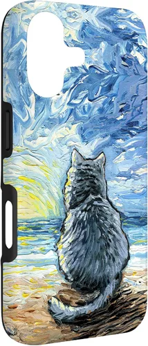 Vista 3 de Nebelung Gray Cat Starry Night Persian Russian Blue Art Case for iPhone 17