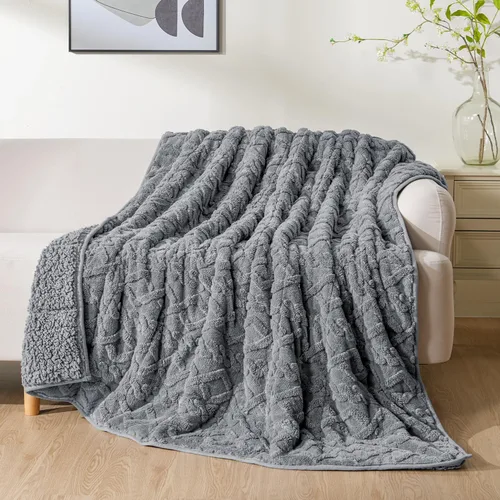 Vista 11 de Uttermara - Manta con peso para adultos tamaño individual 15 libras 48x72 pulgadas, manta con peso de sherpa de jacquard suave de doble cara, manta