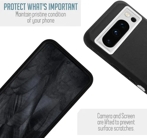 Vista 4 de Funda para Google Pixel 8 Pro, resistente y duradera, con protección de puerto, incluye soporte de clip con protector de pantalla integrado (negro)