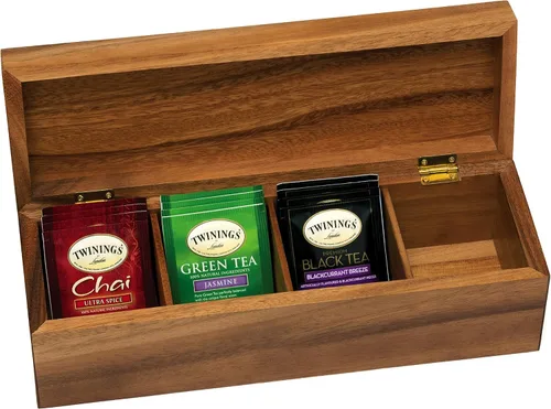 Vista 2 de Lipper International Caja de té de madera de acacia con 4 secciones, 12-1/2" x 4-1/8" x 3-7/8