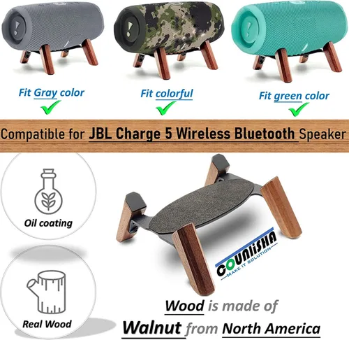 Vista 6 de Soporte de madera real compatible con altavoz portátil JBL Charge 5, Charge 6, soporte de trípode, soporte de madera estable y resistente utilizado