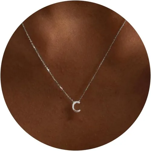 Vista 9 de Collares con iniciales para mujer, delicado collar de letra plateada con nombre personalizado con monograma, collar simple y lindo con inicial