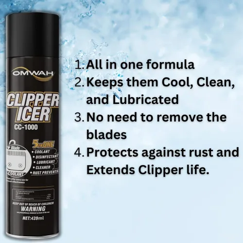 Vista 2 de OMWAH 5 en 1 Clipper Icer Blade Cleaner y lubricante Clipper Clipper Spray 1 paquete (15 oz.)