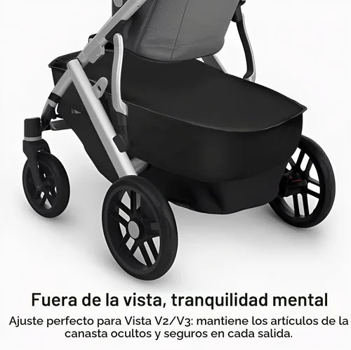 Vista 2 de Funda para cesta de cochecito para accesorios UPPAbaby Vista V2 y V3, protector de almacenamiento resistente al agua, oculta artículos, fácil acceso