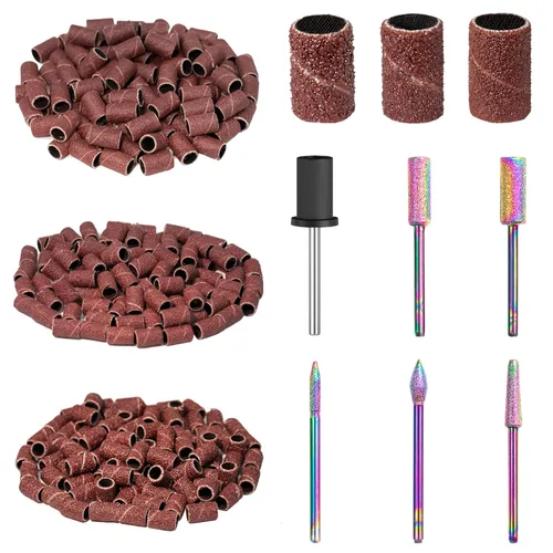 Vista 8 de Subay Juego de 6 brocas profesionales para arte de uñas, bandas de lijado de 3/32 pulgadas, 300 unidades #80#120#180 para acrílico, uñas de gel