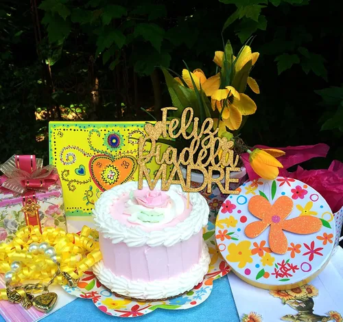 Vista 5 de Decoración para tartas Feliz Día de la Madre, decoración de pastel Feliz Cumpleaños, Feliz dia Mama, suministros de decoración de fiesta del día