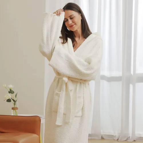 Vista 2 de DOOWELL Bata de baño de punto ligera y absorbente para mujer, bata de baño suave con bolsillos