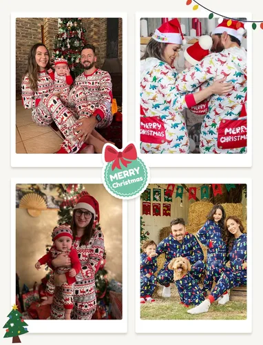 Vista 3 de PATPAT Pijamas de Navidad para la familia, estampado de árbol de Navidad, reno, oso polar, manga larga, cremallera, pijamas, regalos