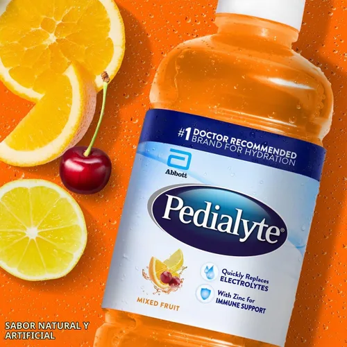 Vista 3 de Pedialyte Bebida de electrolitos, bebidas de hidratación para niños y adultos, frutas mixtas, 1 litro