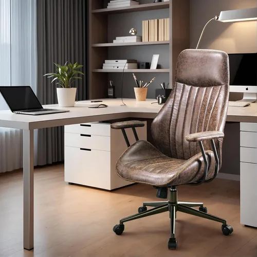 Vista 11 de Silla ergonómica de oficina giratoria de piel sintética para oficina en Marrón