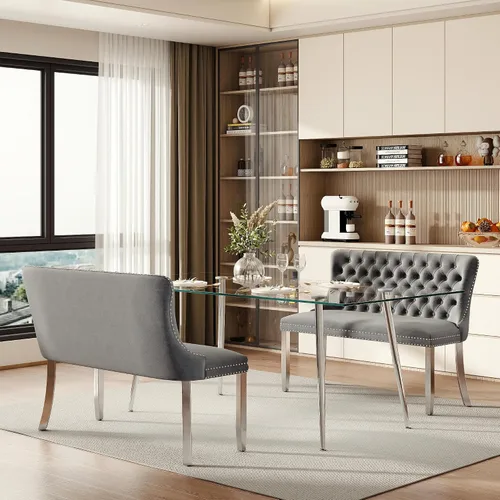 Vista 64 de Baysitone Juego de mesa de comedor de cristal de 51 pulgadas para 4, juego de 5 piezas de comedor moderno, mesa de cocina rectangular de vidrio
