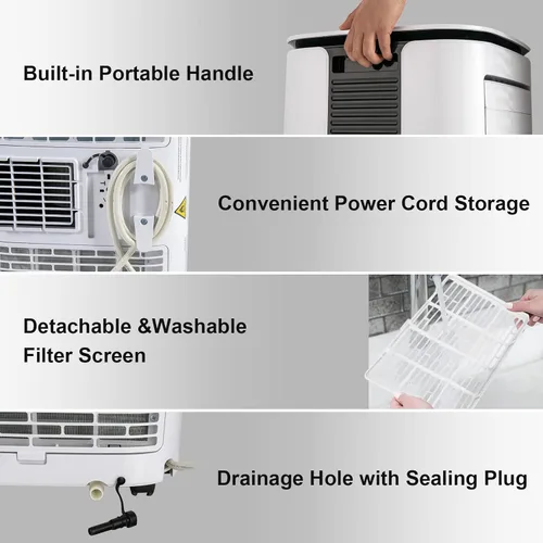Vista 6 de PETSITE Aire acondicionado portátil 9000 BTU, unidad de refrigeración de CA 3 en 1 con enfriador de aire, ventilador y deshumidificador, pantalla