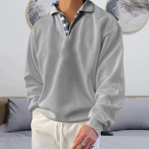 Vista 2 de Opomelo Men's Long Sleeve Pullover Polo Shirts-Casual Loose Fit Sweatshirts V Neck Tops