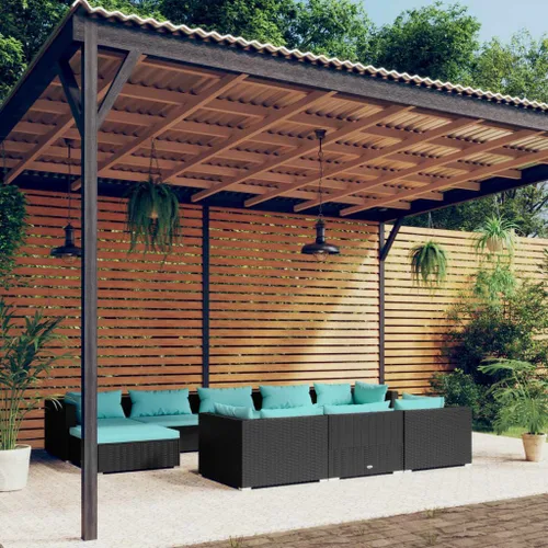 Vista 76 de Sofá de 3 plazas con cojines de ratán de poliéster marrón, juego de muebles de patio al aire libre con 3 sofás centrales para patio trasero, jardín