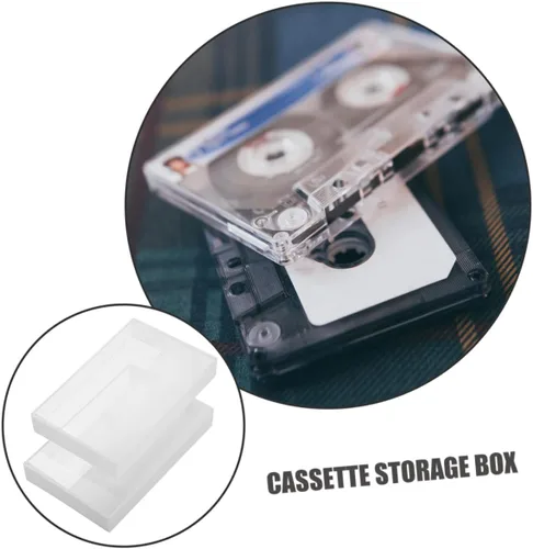 Vista 8 de Caja de almacenamiento de cinta de casete vintage, soporte de plástico transparente para casetes de música, joyería y organización de cristal