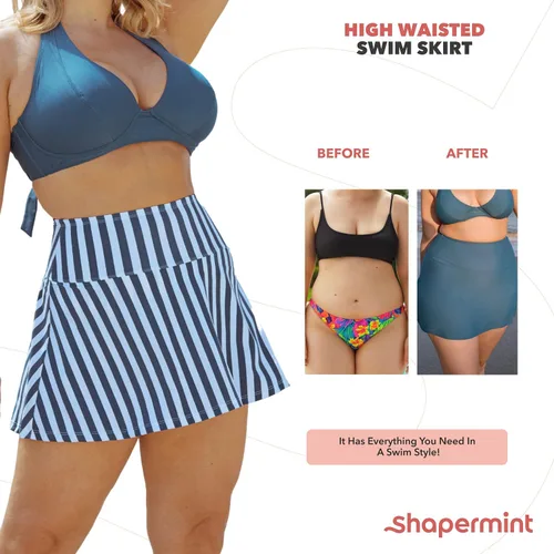 Vista 3 de SHAPERMINT Falda de natación - Pantalones de baño para mujer, faldas de natación para mujer, pantalones de traje de baño de cintura alta para mujer