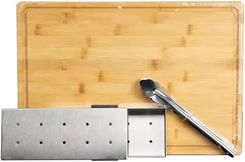 Vista 2 de Juego de regalo para ahumador de barbacoa definitivo con tabla de cortar de madera