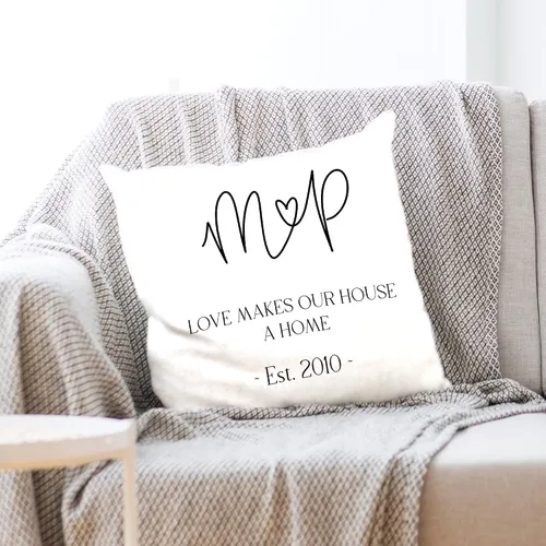 Vista 2 de sockprints Personalized Pillow Case Cover 18x18 - Throw Pillow Covers - Custom Monogram Accent Pillow - Pillow Covers with Names - Love Makes Our