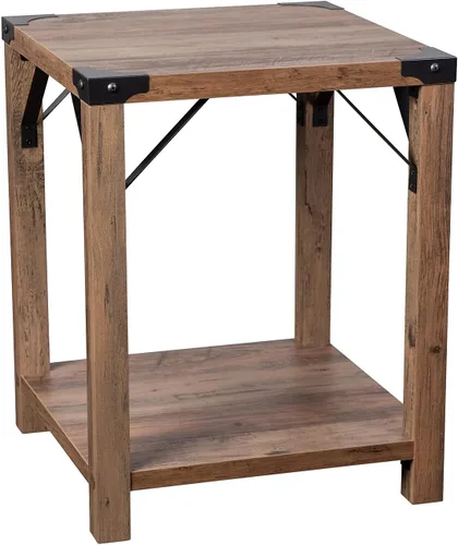 Vista 9 de Flash Furniture Wyatt - Mesa auxiliar moderna de 2 niveles, marco de madera de ingeniería gris lavado, soportes laterales entrecruzados de metal
