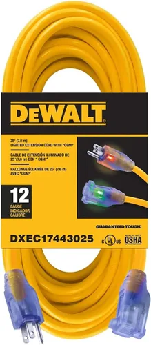 Vista 5 de DEWALT Cable de extensión iluminado de 12/3 SJTW de 15,2 m - Cable de alimentación resistente para exteriores, impermeable, a prueba de inclemencias