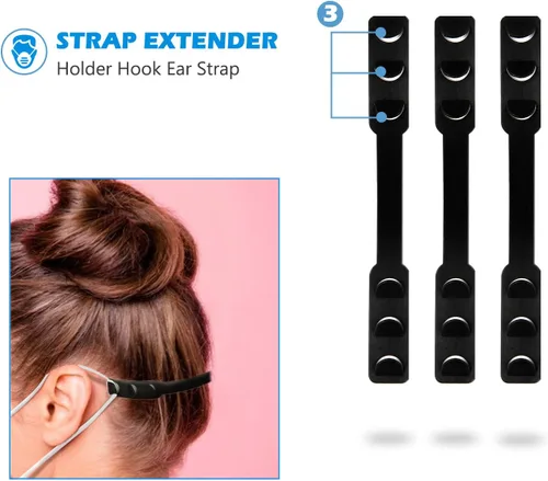 Vista 3 de Paquete de 50 extensores de correa ajustable para máscara, soporte extensor de correa de máscara, cómodo clip de banda de gancho de extensión