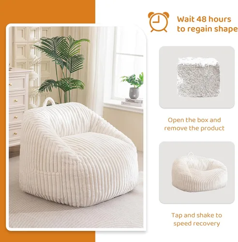 Vista 7 de BYBYME Silla Puf Gigante para Adultos y Niños, Puf Grande Cómodo y Acogedor, Sofá de Piso para Adolescentes, Sala de Estar, Juegos, Lectura, Beige