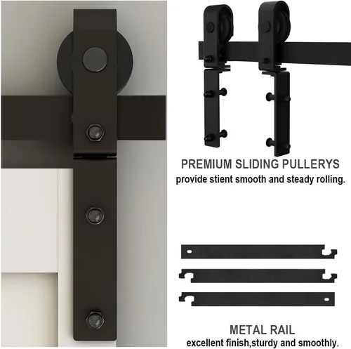 Vista 7 de Kit de rieles de puerta corrediza de granero biplegable de 3.5 pies para 2 puertas, kit de herrajes para puerta de granero plegable resistente