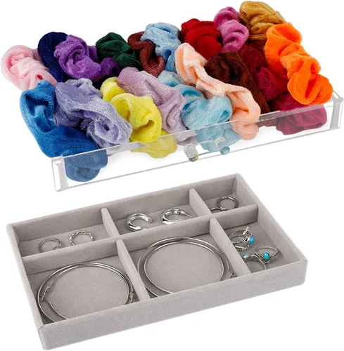 Vista 5 de UYBeauty Joyero acrílico con 5 cajones, organizador de joyas de terciopelo, estuche de almacenamiento de joyas para collar de aretes, organizador
