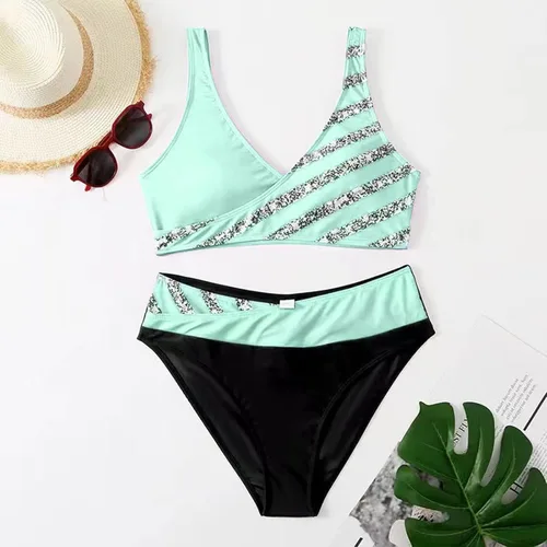 Vista 4 de Traje de baño de 2 piezas con estampado floral y cuello halter para mujer