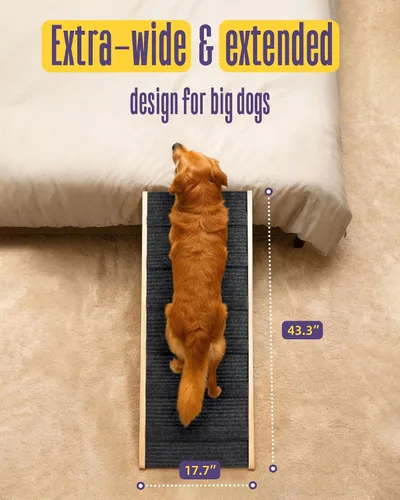 Vista 7 de Rampa ancha para perros para cama, sofá, rampas plegables para perros grandes de hasta 200 libras, rampa para mascotas de 43.3 pulgadas de largo