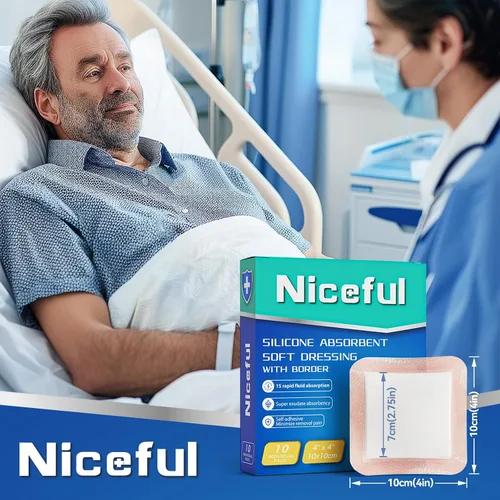 Vista 5 de Niceful Apósito de Silicona Súper Absorbente para Heridas-4"× 4" Vendajes Autoadhesivos para el Cuidado de Heridas, Elegible para FSA HSA