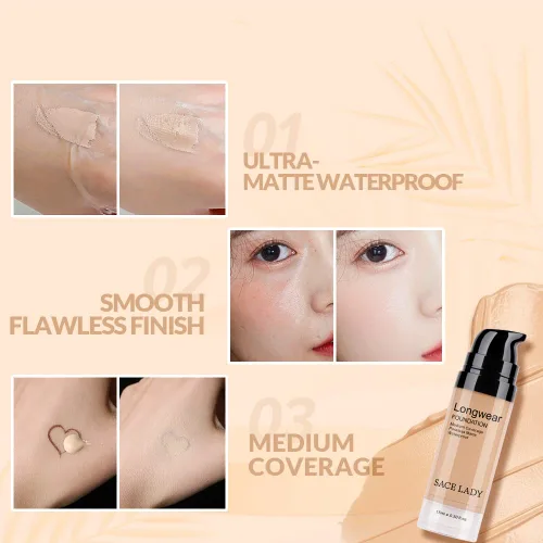 Vista 4 de SACE LADY Juego de maquillaje facial de 2 piezas, base y polvo prensado