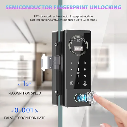 Vista 8 de Cerradura inteligente de vidrio cerradura de puerta WiFi desbloqueo remoto TT APP huella digital cara contraseña tarjeta IC métodos de desbloqueo