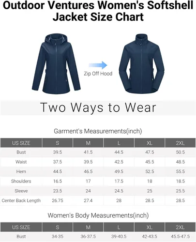 Vista 6 de Outdoor Ventures Chaqueta Softshell para mujer con capucha extraíble, cortavientos aislada, abrigo impermeable con forro polar cálido