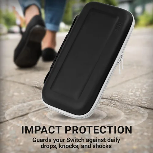 Vista 4 de Orzly Funda de viaje para Nintendo Switch modelo OLED y consola de interruptor estándar con compartimento de almacenamiento de accesorios