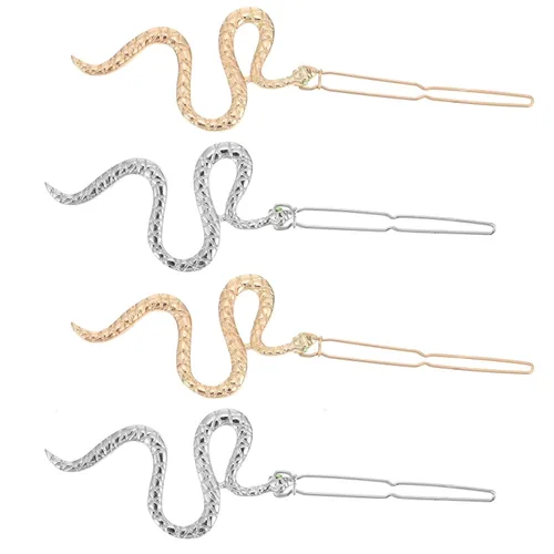 Vista 2 de Pinzas para el pelo de serpiente, 4 piezas, horquilla de serpiente, clips de boda, joyería de metal dorado, patrón geométrico, pasadores, aleación