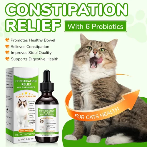 Vista 5 de Alivio del estreñimiento del gato, alivio del estreñimiento para gatos con 6 probióticos activos Promueve movimientos intestinales saludables