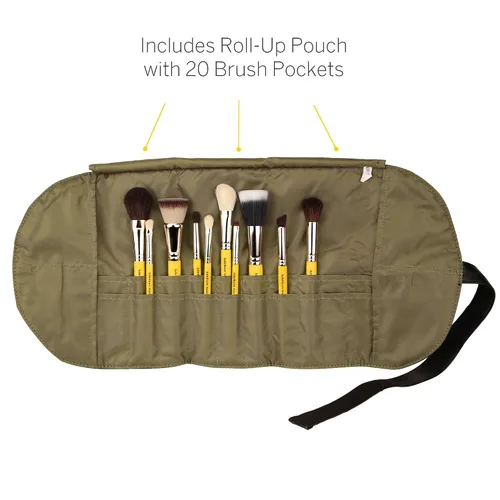 Vista 3 de Bdellium Tools Studio Mineral - Juego de brochas con bolsa enrollable, 10 piezas, diseñado para usar con maquillaje mineral (amarillo, 1 unidad)