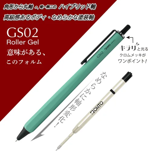 Vista 3 de Bolígrafo de gel OHTO GS02, punta retráctil de aguja de 0.5mm de punta fina, cañón negro, tinta de gel negra de secado ultrarrápido, cuerpo híbrido