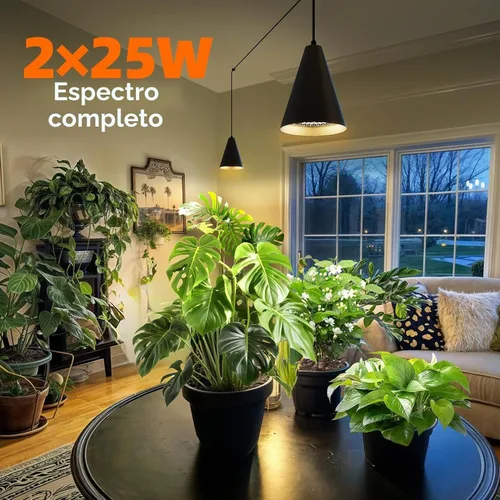 Vista 4 de Bstrip Luces de cultivo de doble cabezal de 50 W para plantas de interior de espectro completo de 3000 K, bombilla LED negra con temporizador