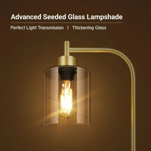 Vista 3 de Lámpara de pie dorada, lámpara de pie con pantalla de cristal, bombilla LED de 6 W incluida, lámpara de pie moderna con interruptor de pie, lámpara